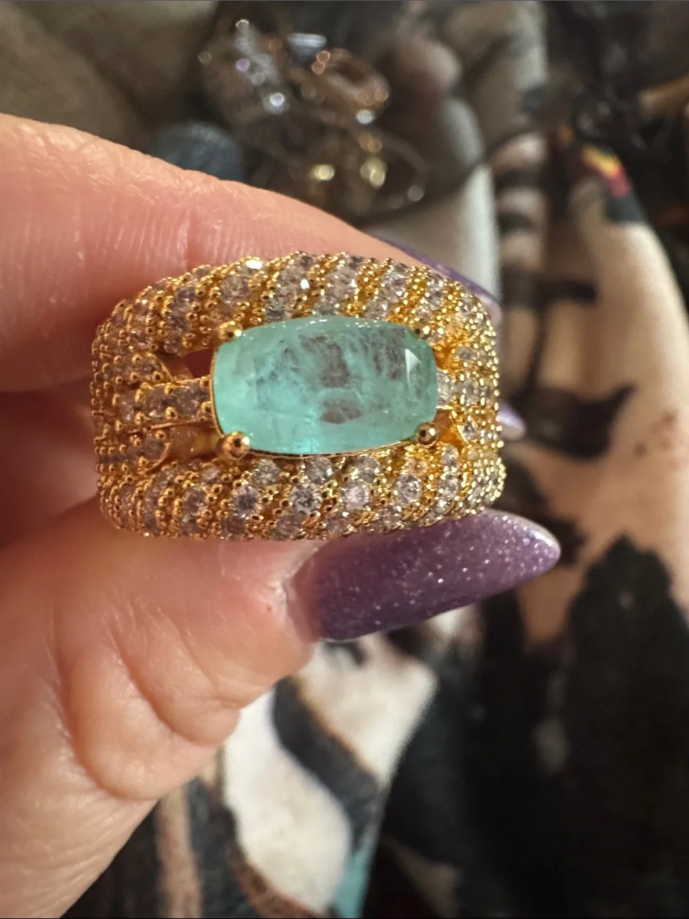 bp Gold-Tone Ring with Clear Center Stone and Pavé Accents